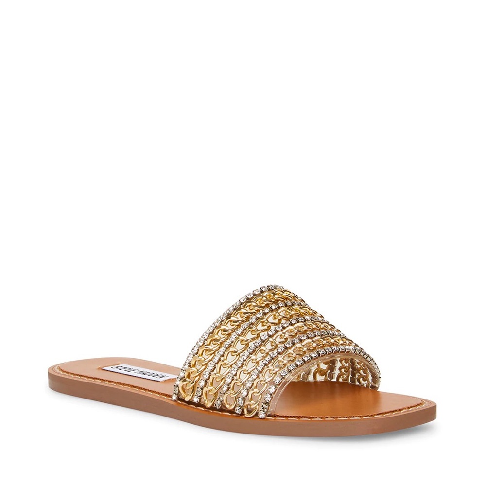 Steve Madden Rhinestone Gold Chain Slides